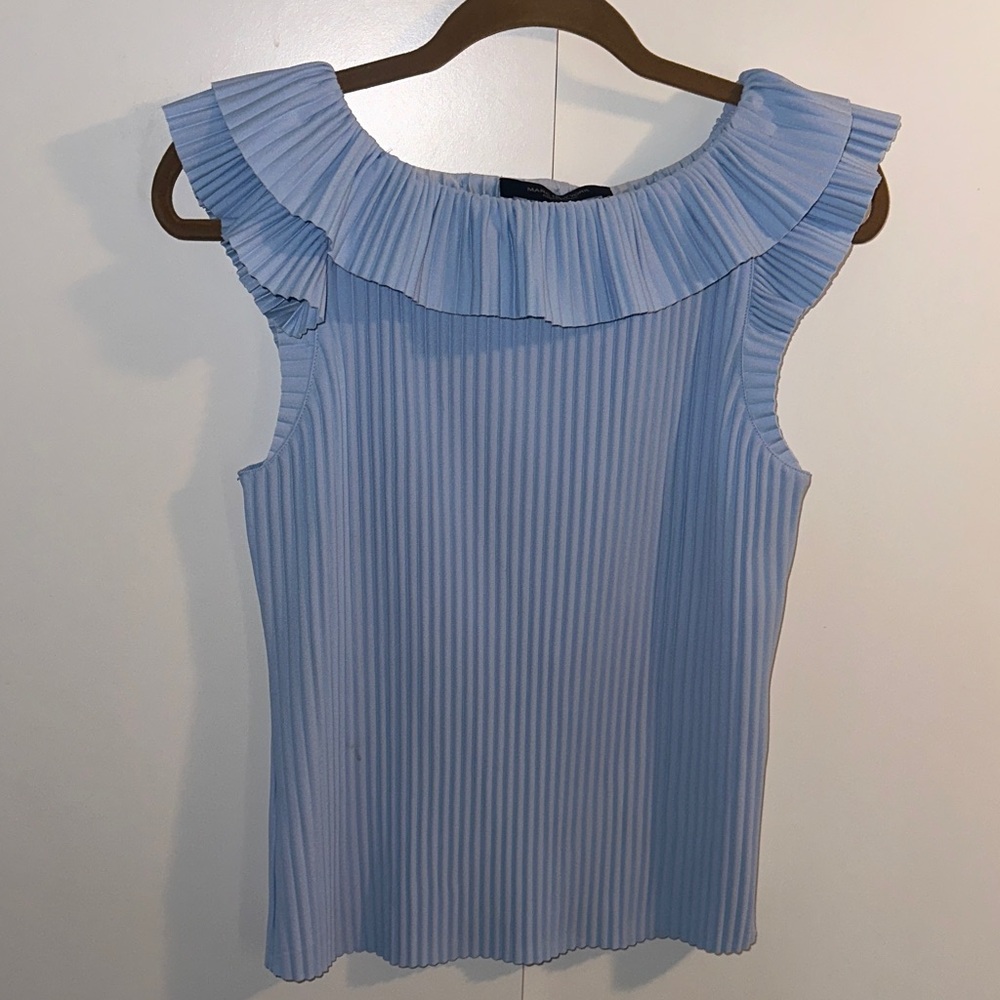 Andrew Marc Light Blue Ruffled Blouse